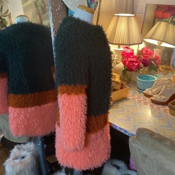 🌹Shrimps🌹 Vintage Faux Fur Colourblock Coat - Picture 6 of 12